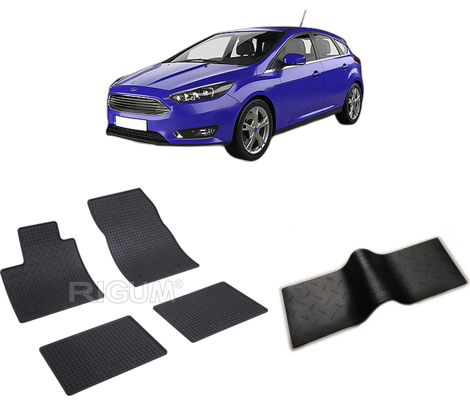 Set covorase auto FORD FOCUS IV din 09.2018-PREZENT, cu covoras tunel median, CAROSERIE HATCHBACK, Presuri cauciuc 100%, compatibil cu autoturismul FORD FOCUS IV, Rigum