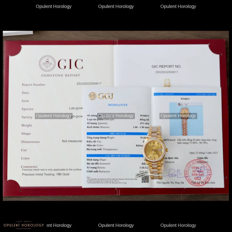 Rolex Datejust Women's Gold Dial Custom Gold Plated Moissanite 31mm - Super Clone