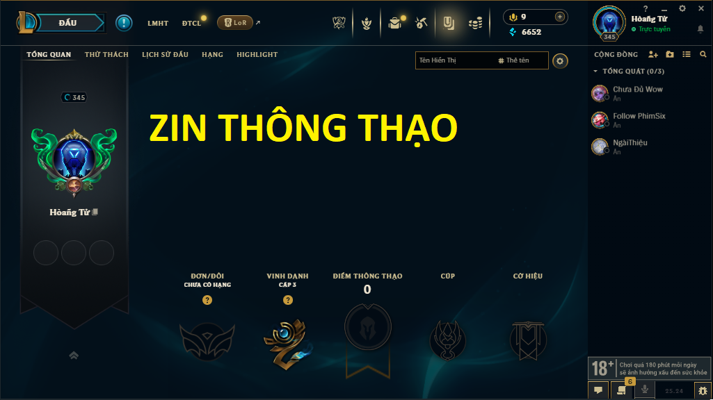 Acc LMHT # - Không Khung