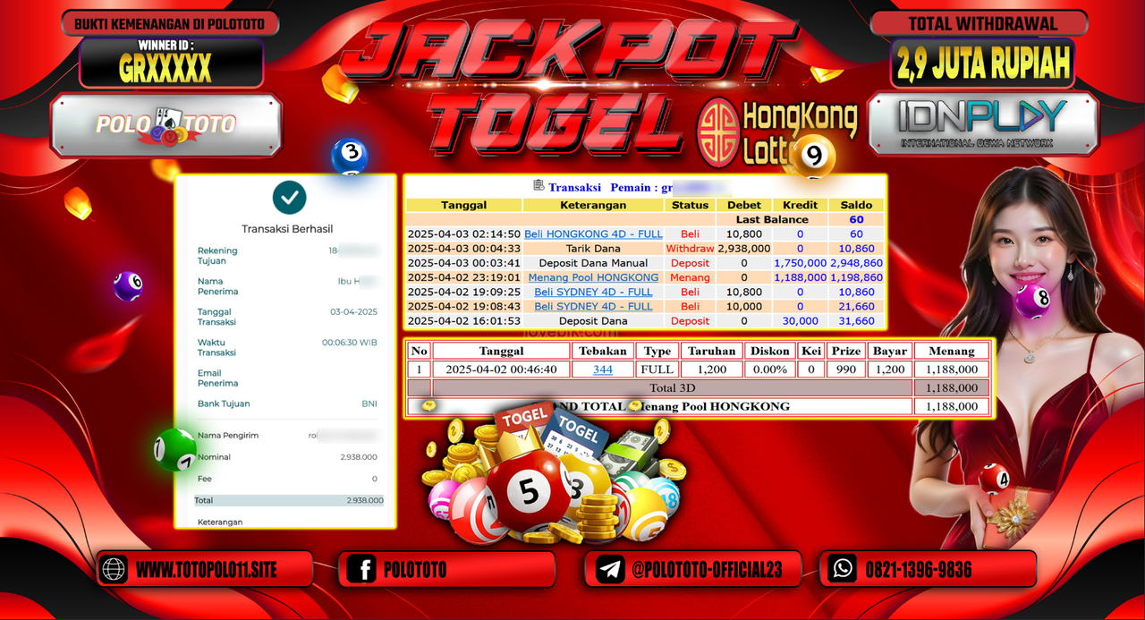 POLOTOTO JACKPOT TOGEL PASARAN HONGKONG  Rp.2.900.000,- LUNAS
