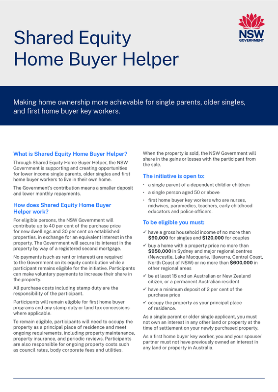 NSW Shared Equity Home Buyer Scheme