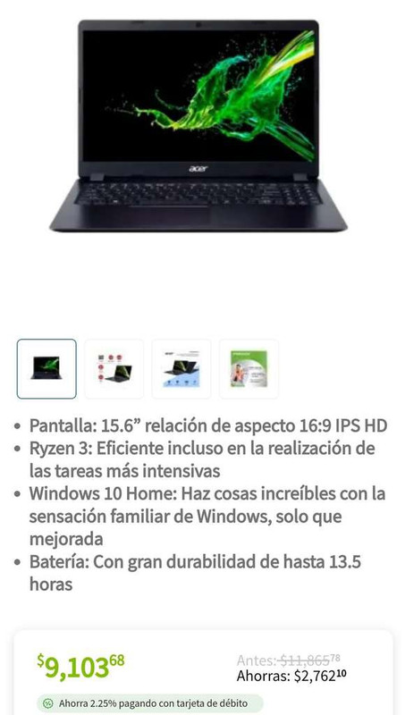 Sam's Club: Laptop Acer Aspire 5 Ryzen 3/ 8 GB RAM/ 256 GB SSD (Precio aún sin agregar promociones bancarias) 