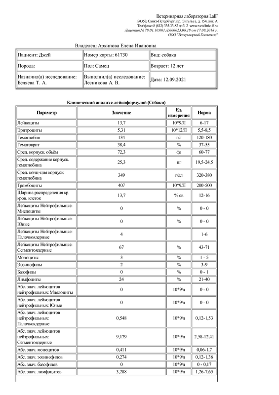 61730 карта, 000521883 прием, АРХИПОВА Е И , Джей, Ветеринарная клиника им  Айвэна Филлмора