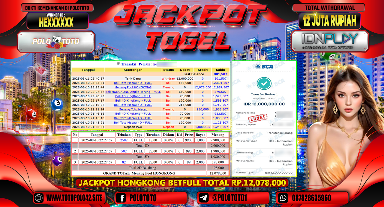 POLOTOTO JACKPOT TOGEL HONGKONG LOTTO Rp.12.000.000,-LUNAS