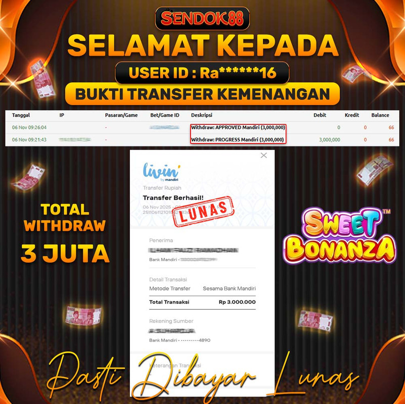 SENDOK88 JEPE! SWEET BONANZA Rp 3.000.000,- LUNAS!