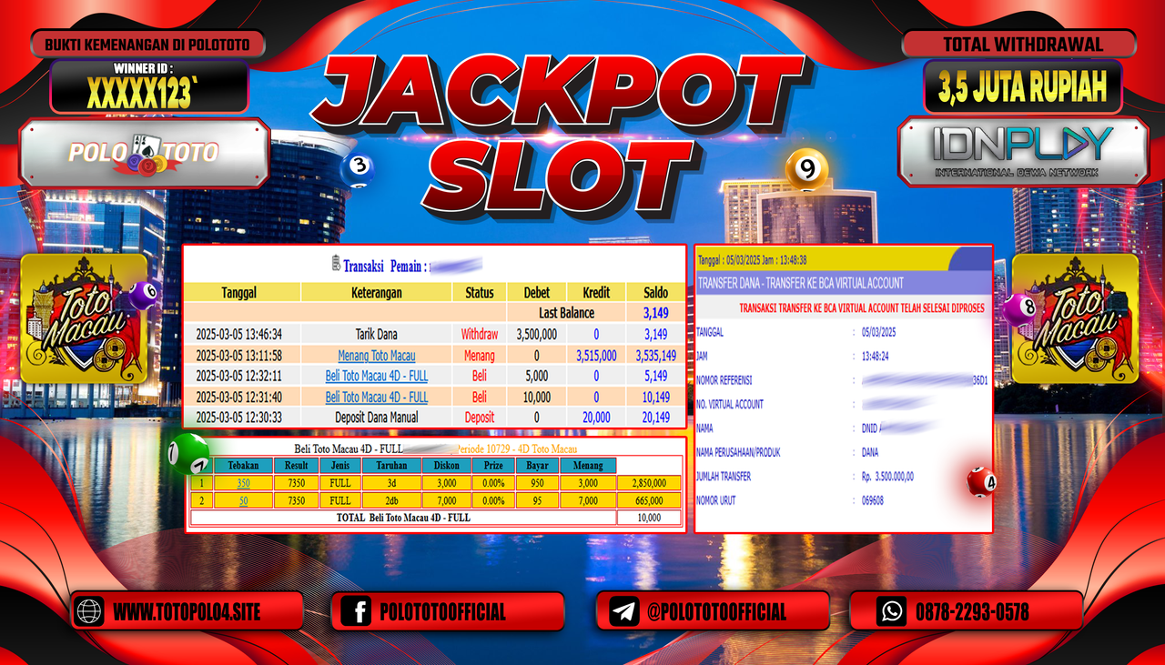POLOTOTO JACKPOT TOGEL TOTOMACAU 4D Rp.3.000.000,-
