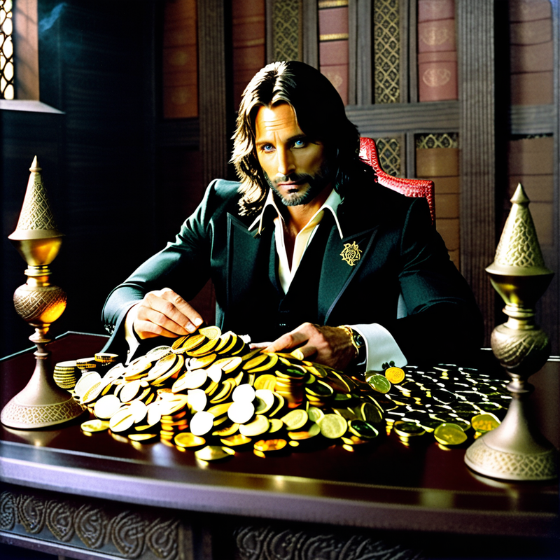 aragorn-dressed-as-rich-bussiness-man-sitting-on-a-stylish-desk-in-an-medieval-room-counting-a-lot-(