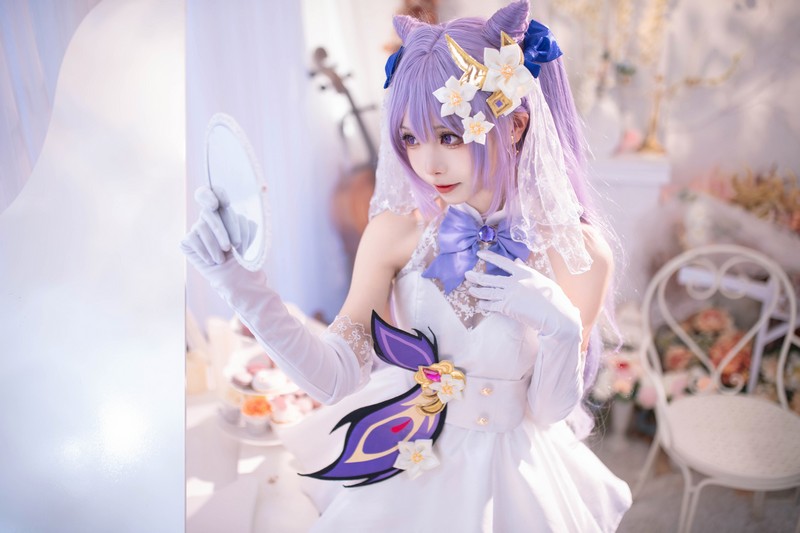 艾西Aiwest 刻晴花嫁Cosplay写真图集 原神刻晴婚纱高清图集 40P (223.2M)插图5