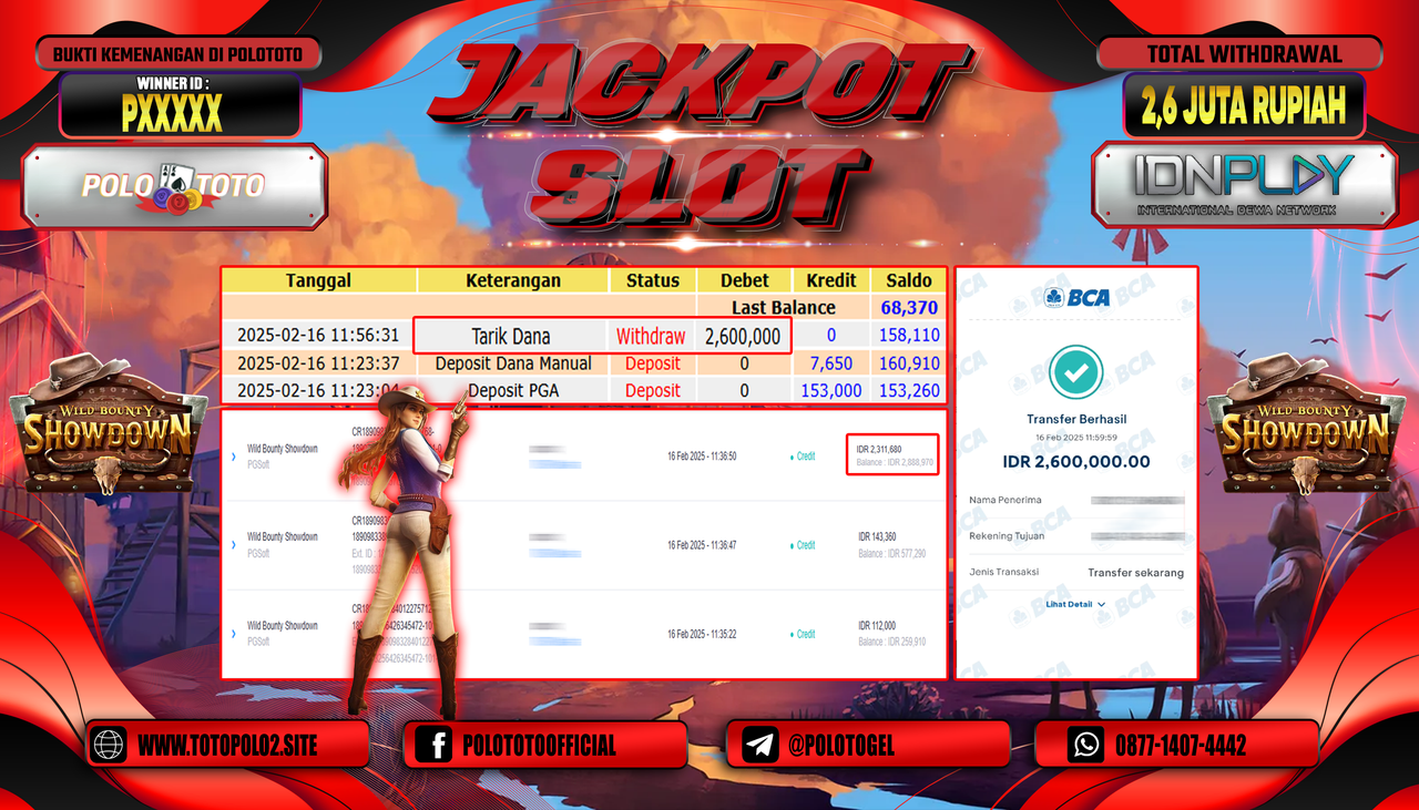 POLOTOTO JACKPOT SLOT WILD BOUNTY SHOWDOWN Rp.2.600.000,-
