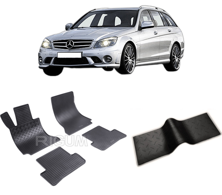 Set covorase auto MERCEDES C-CLASS W204 din 12.2007-09.2014, cu covoras tunel median, CAROSERIE COMBI, Presuri cauciuc 100%, compatibil cu autoturismul MERCEDES C-CLASS W204, Rigum