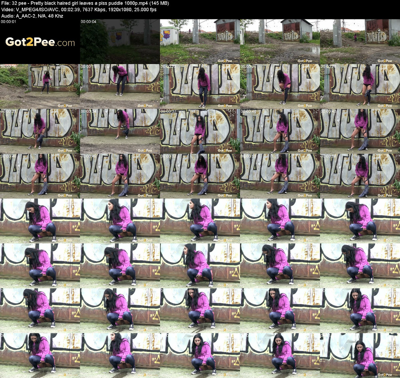 32 pee Pretty black haired girl leaves a piss puddle 1080p