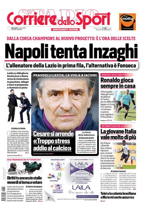 Prima Pagina Corriere Dello Sport Ed Campania Napoli Tenta Inzaghi