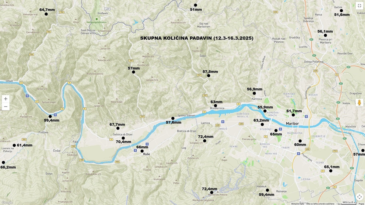 Skupna količina padavin (13.3-16.3.2025)