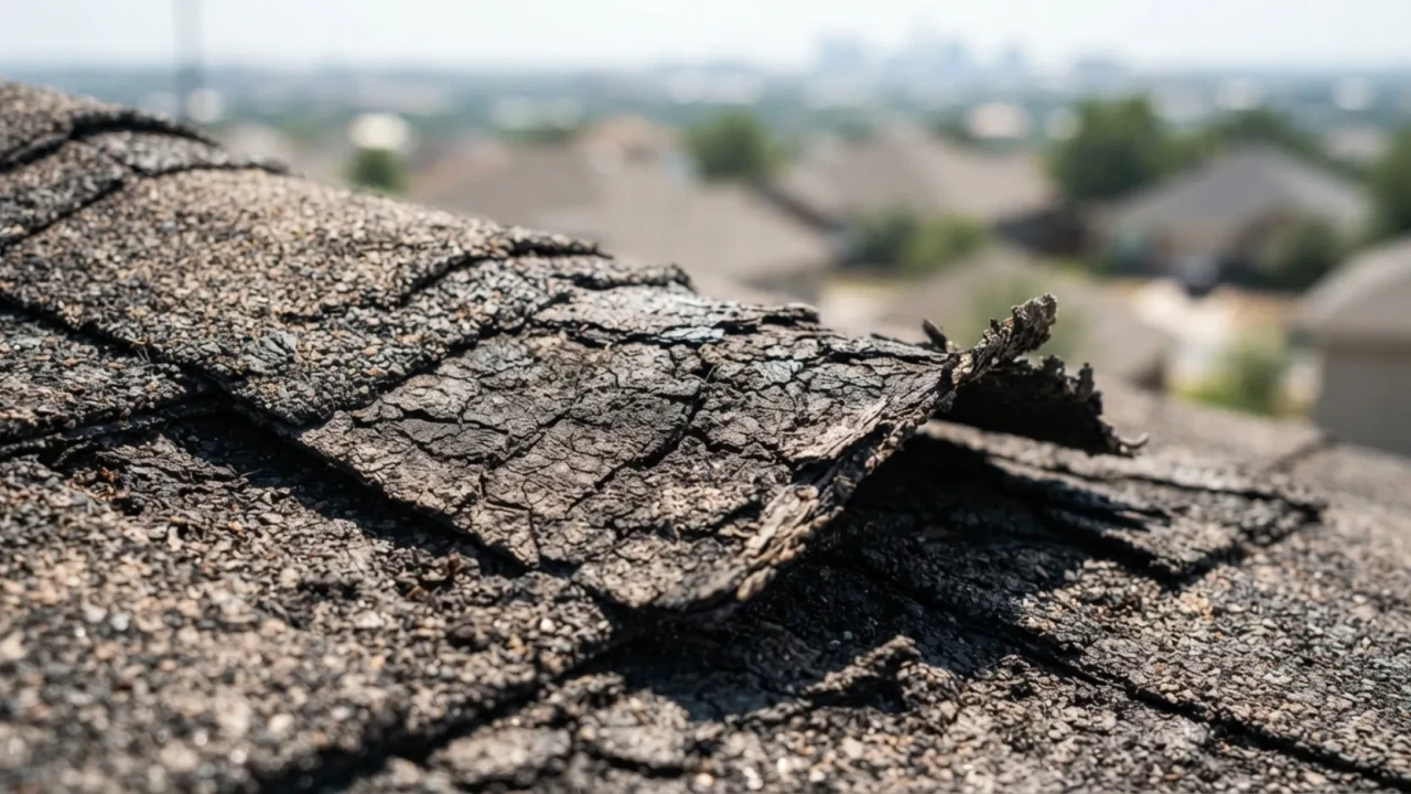 Torn off asphalt shingles being disposed at a landfill waste site