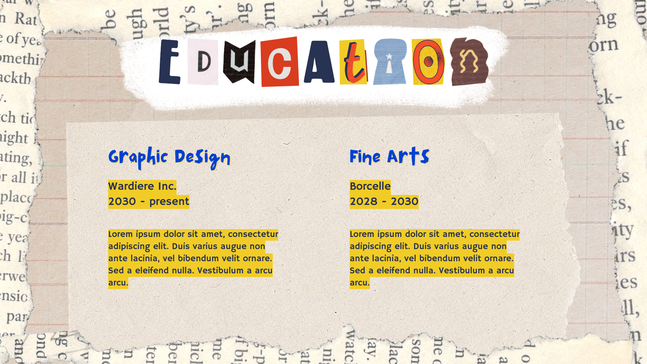 Yellow and Blue Scrapbook Graphic Design Creative Portfolio Presentation