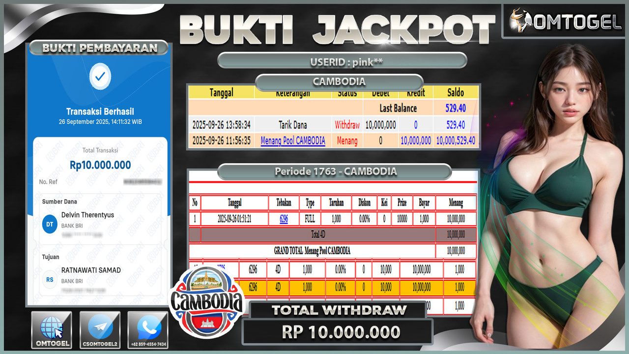 OMTOGEL JACKPOT CAMBODIA 4D 10 JUTA DI BAYAR LUNAS ,-