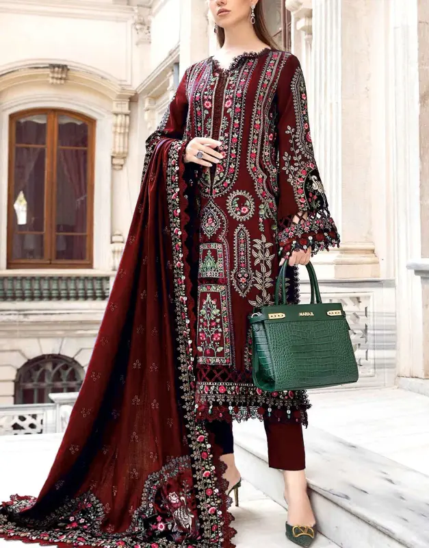 Cultural Inspired Embroidered Cotton Dress 2025 with Chiffon Dupatta