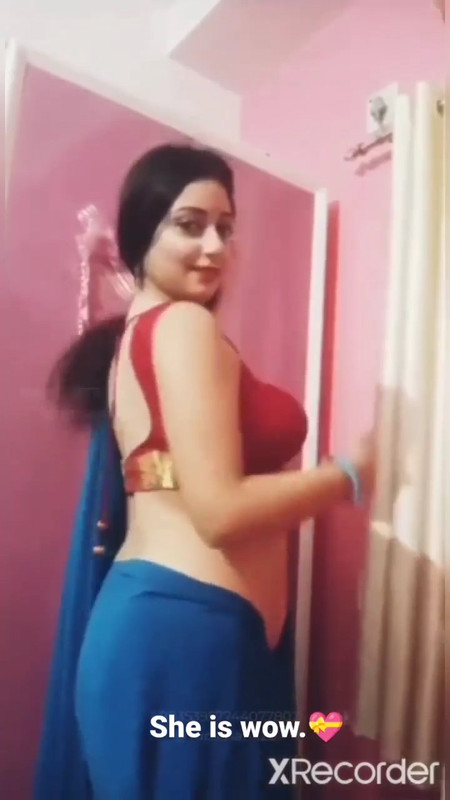 Rupsa Sexy Boobs and Navel in red bra and blue saree.mp4_snapshot_00.40.381