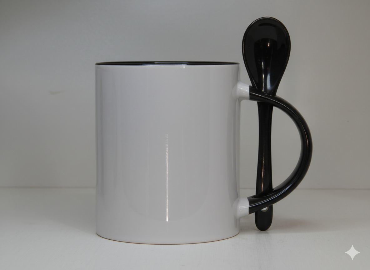 Caneca interior colorido com colher colorida Preta