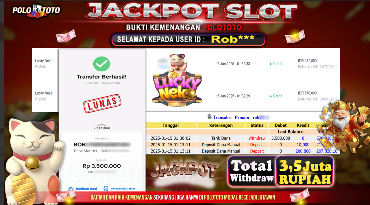 POLOTOTO JACKPOT SLOT LUCKY NEKO Rp.3,500.000,-