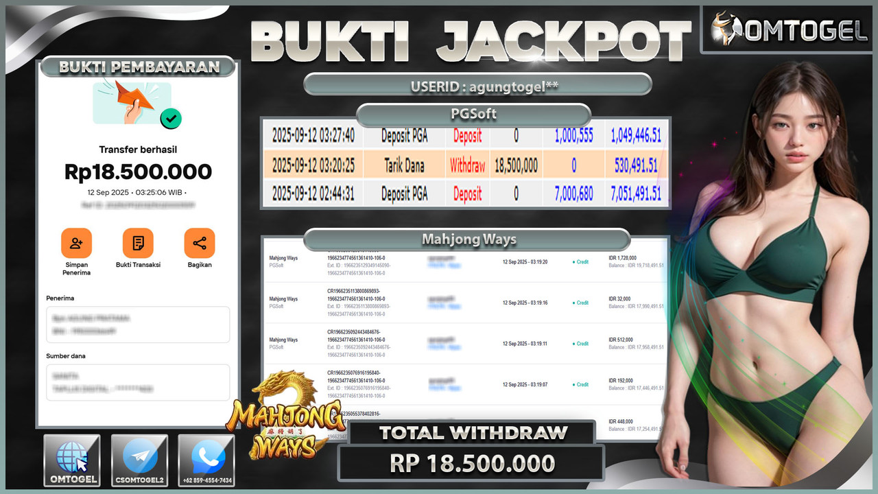 OMTOGEL JACKPOT PGSOFT MAHJONG WAYS 18 JUTA DI BAYAR LUNAS ,-