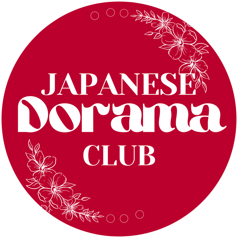 badge red japanese dorama club with white flowers