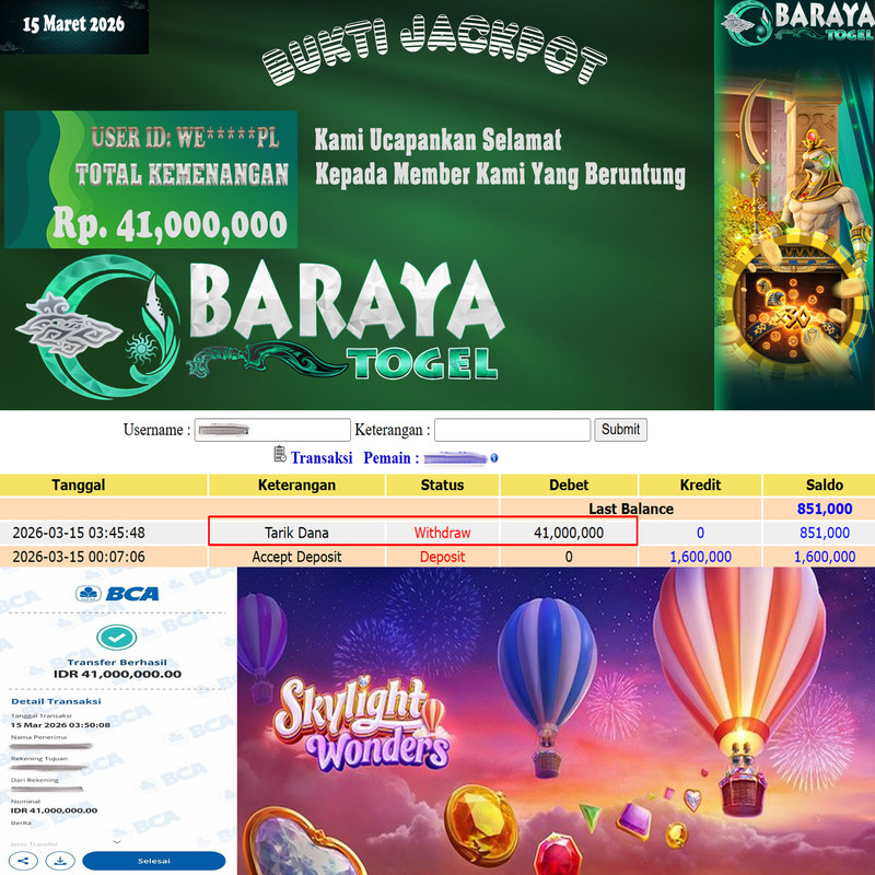 Rp. 41.000.000.- WD LUNAS DI BARAYATOGEL