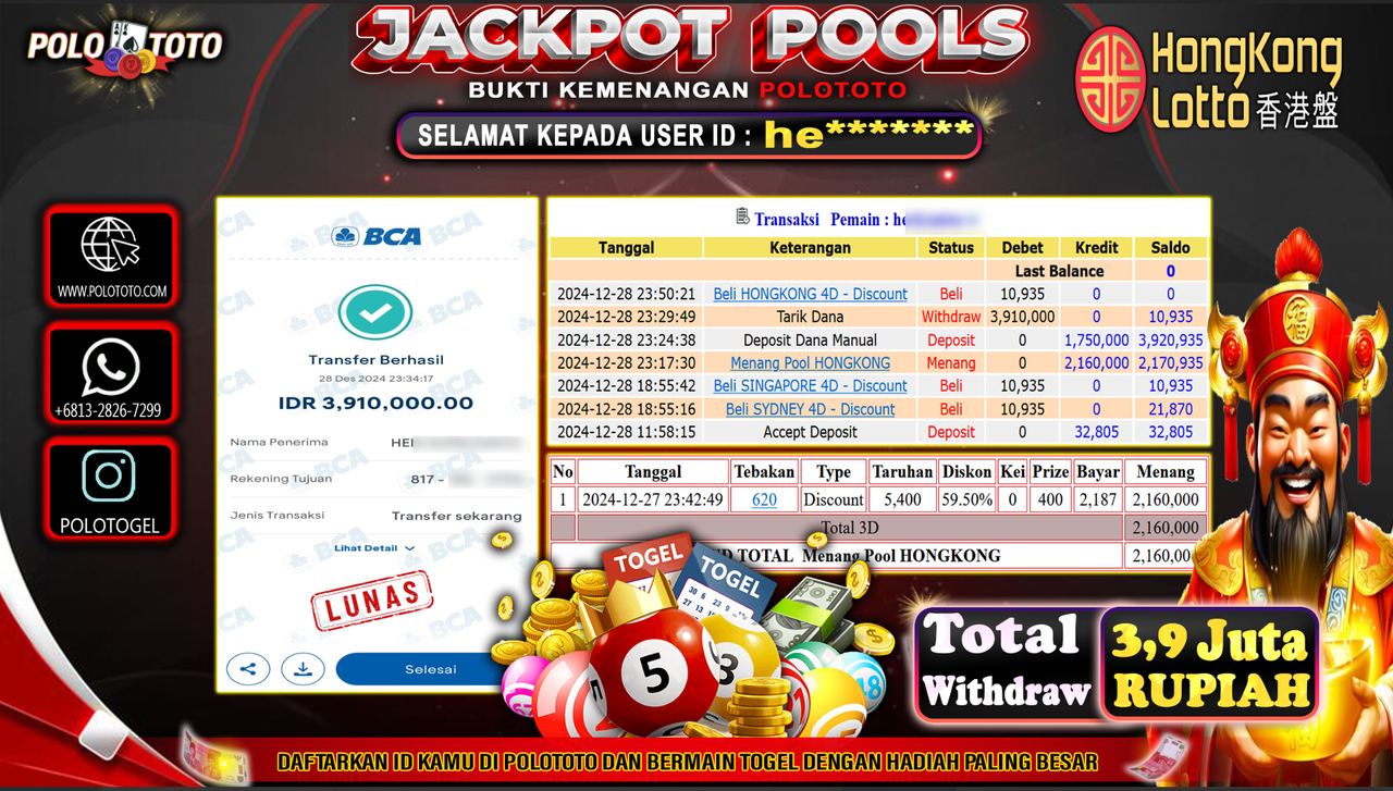 POLOTOTO JACKPOT TOGEL PASARAN HONGKONG Rp.3,910.000,-