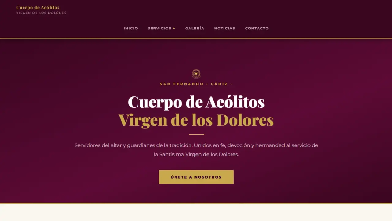 Web Corporativa Cuerpo de Acolitos Virgen de los Dolores San Fernando Cadiz