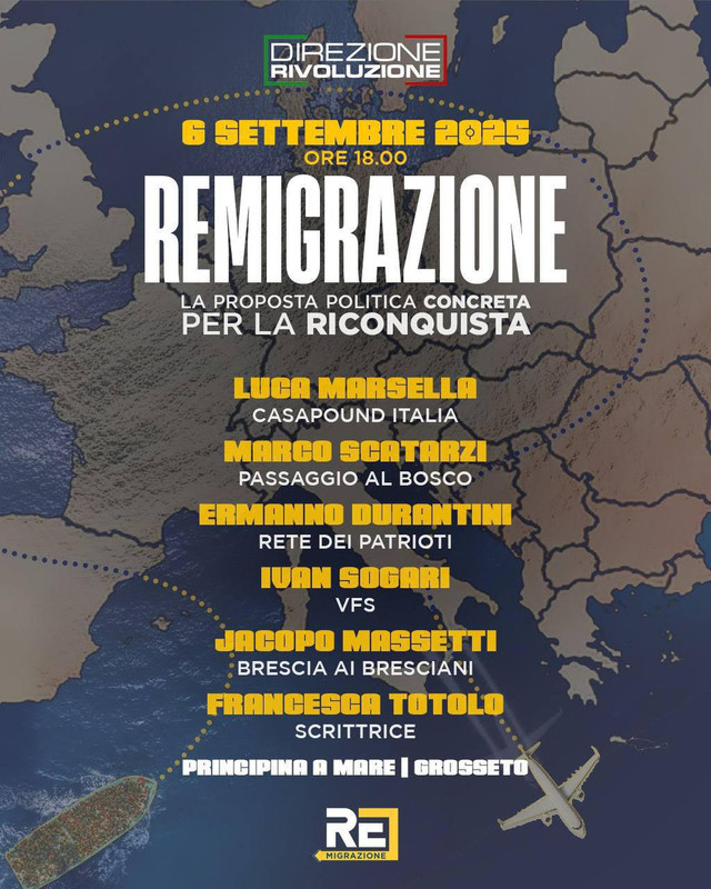 Remigrazione, i movimenti identitari fanno fronte comune sul tema: a settembre una proposta politica concreta Remigrazione, i movimenti identitari fanno fronte comune sul tema: a settembre una proposta politica concreta