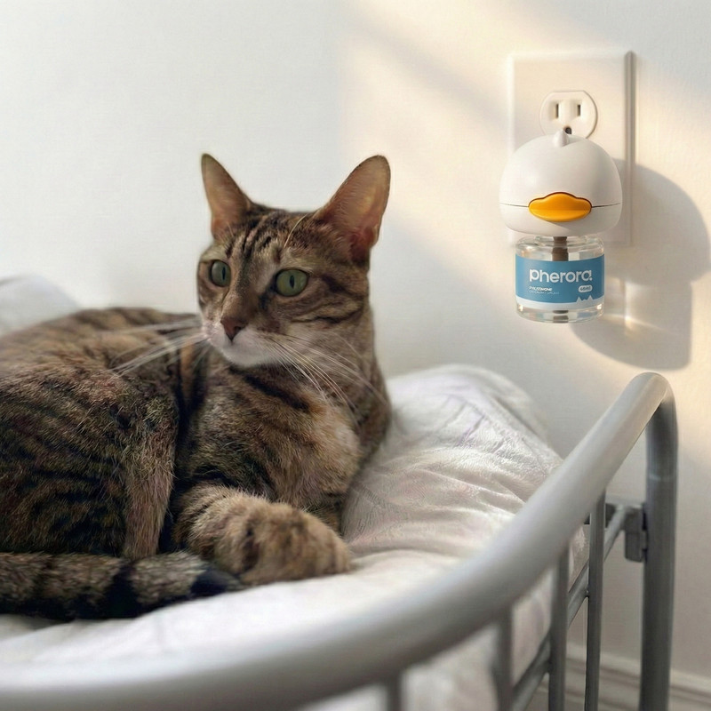 Relaxed cat lounging at home