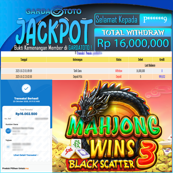 JACKPOT DI PERMAINAN SLOT MAHJONG WINS 3 BLACK SCATTER WD Rp 16.000.000,- DIBAYAR LUNAS GARDATOTO MANTAP !
