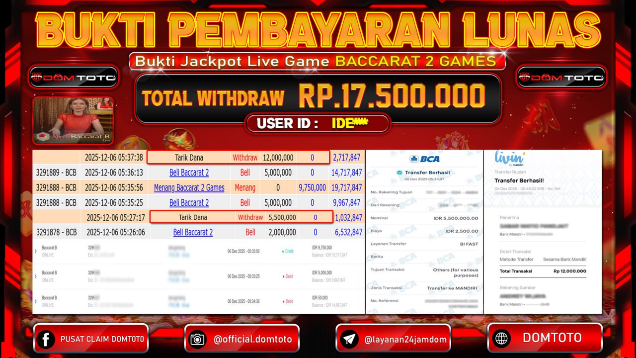 JACKPOT Live Game Baccarat 2 Games 06  DECEMBER 2025