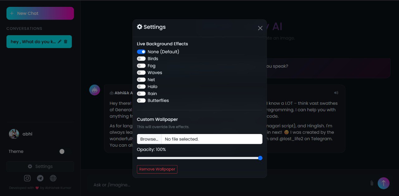 Screenshot of customization settings