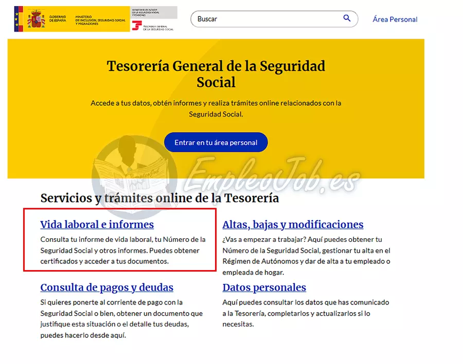 Solicitud vida laboral desde importass
