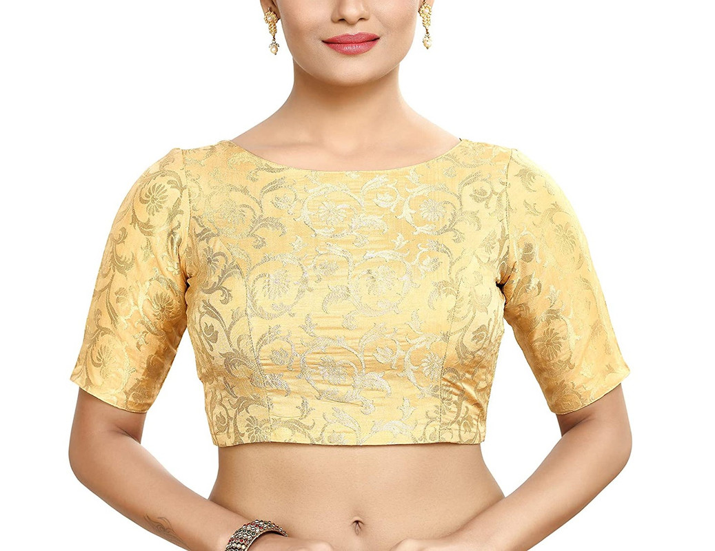 Blusa para mujer brocado de seda cosida saris diseño tradicional choli recortada - Imagen 8 de 27