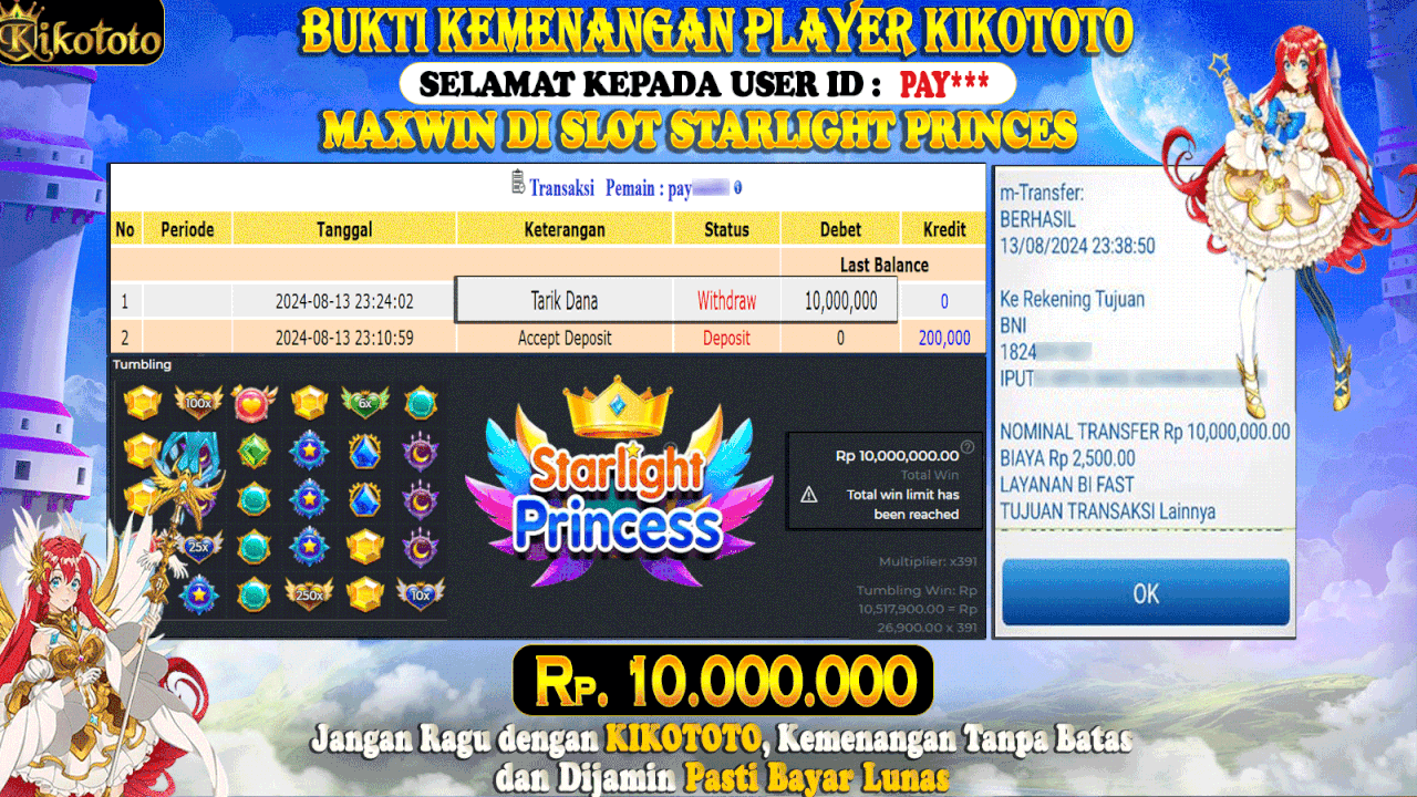 MAXWIN !!! MENANG BESAR DI SLOT STARLIGHT PRINCES SEBESAR Rp 10,000,000 LANGSUNG DI BAYAR KIKOTOTO !!!!