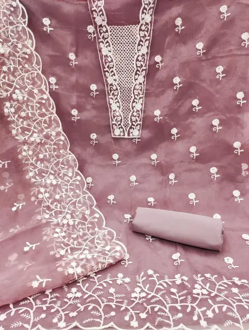 Women Rust Embroidered Organza Suits & Dress Materials
(R117)