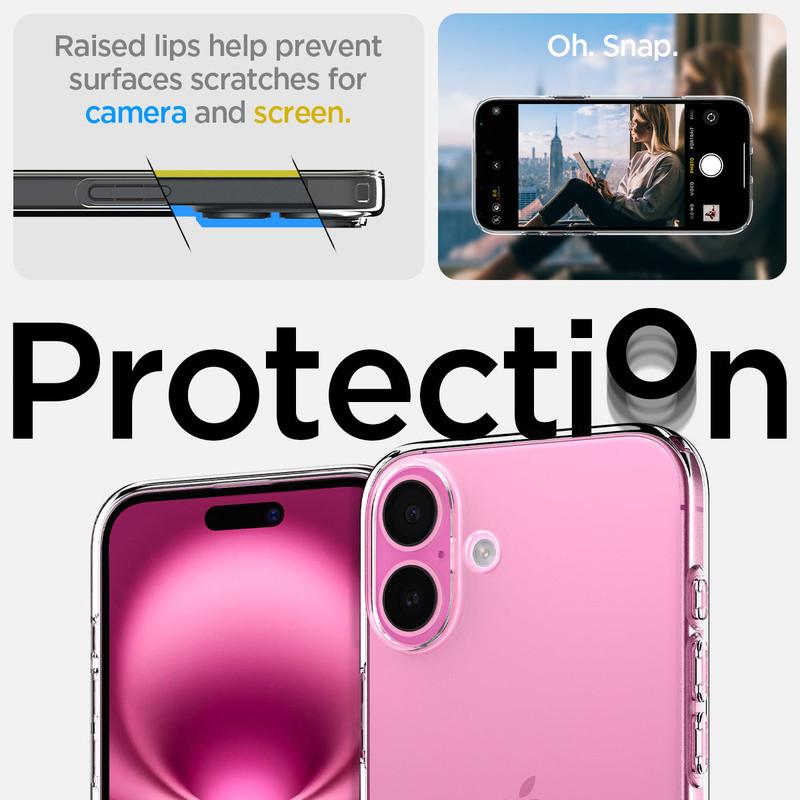 Forro transparente Spigen Liquid Crystal en un iPhone 16 Pro Max.