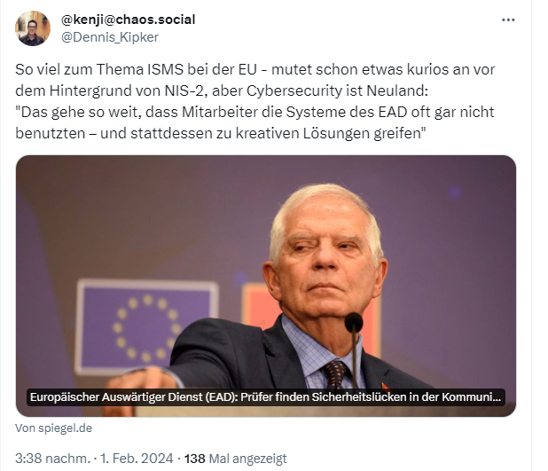 Cybersecurity bei Auswärtigen Dienst der EU