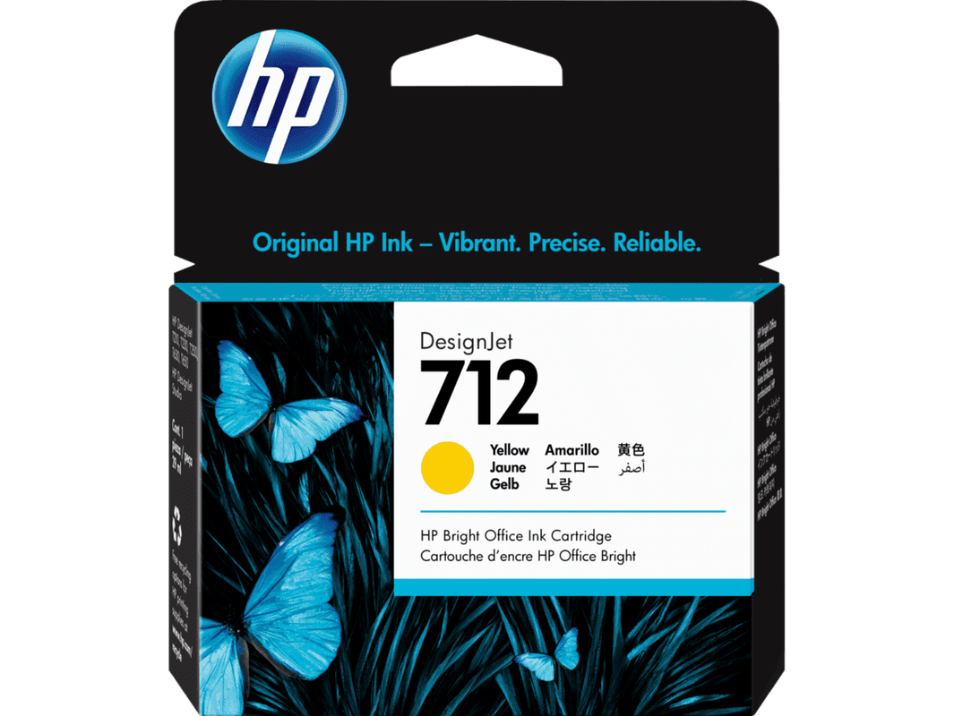 Cartucho de tinta original HP 712 de 29 ml en color amarillo.