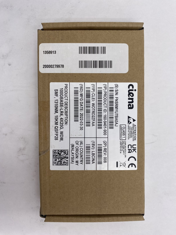 CIENA 160-9401-900 008 100GBASE-LR4 SMF 1310NM 10KM TRANSCEIVER