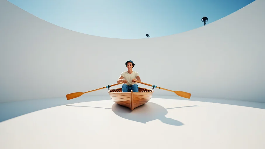 Фотосессия циклорама плывем на лодке