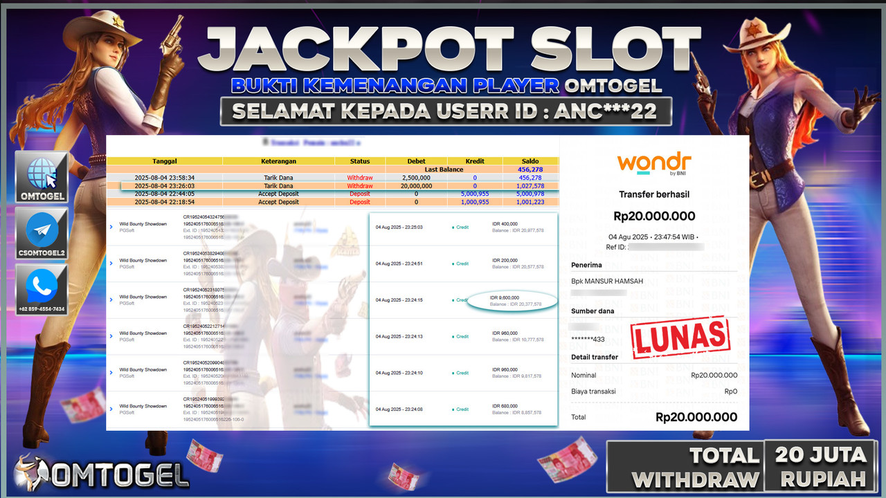 OMTOGEL JACKPOT PGSOFT WILD BOUNTY SHOWDOWN 22 JUTA DIBAYAR LUNAS,-