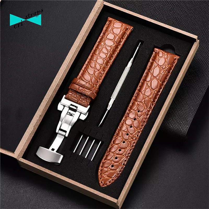 Cinturino orologio in pelle coccodrillo marrone marroncino da 22