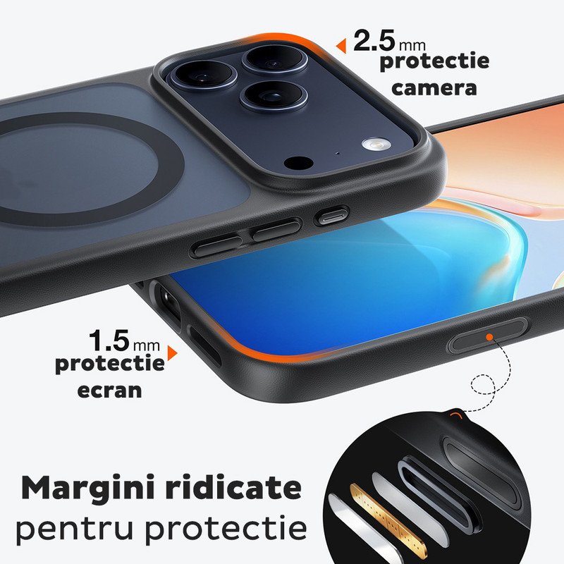 Husa pentru iPhone 17 Pro Torras Guardian Magnetic Series, Incarcare wireless, Calitate premium, Negru imgi 380 2479699