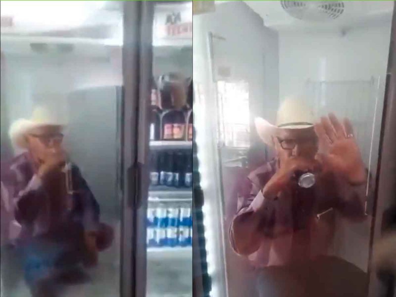 Hombre se hace viral al encerrarse en un refrigerador a tomar sus cervezas