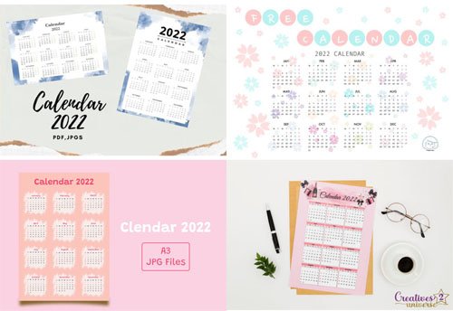 Beautiful Printable 2022 Calendars Collection - 5 A3/A4 Calendars