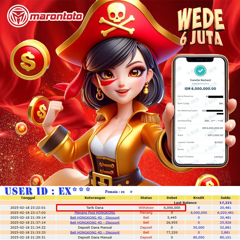 Bukti Kemenangan Member Marontoto Sebesar 6.000,000 JuTa