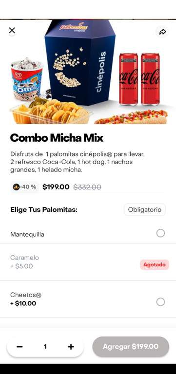 Rappi: Cinépolis Combo Micha Mix 
